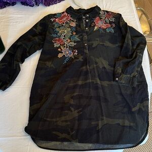 Rare Johnny Was Camouflage, Corduroy Floral Embroidered Mini Dress